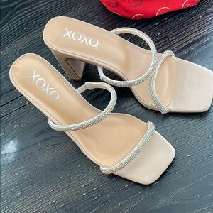 XOXO Nude Heels with Sparkling Straps and Suede Finish